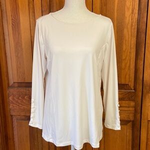 Susan Graver Liquid Knit Ivory White Tunic WristLength Sleeve Top Bateau Neck MP